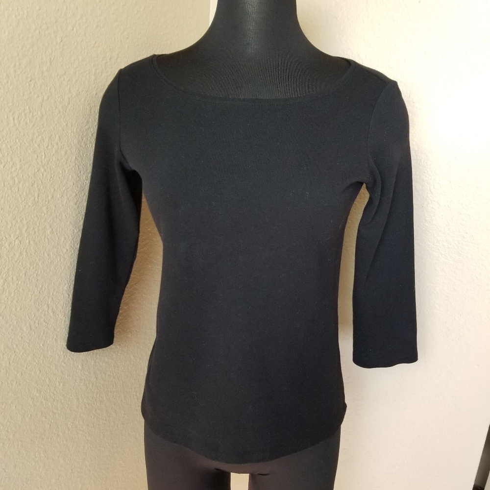 Eileen Fisher Black Scoop Neck Tee XS